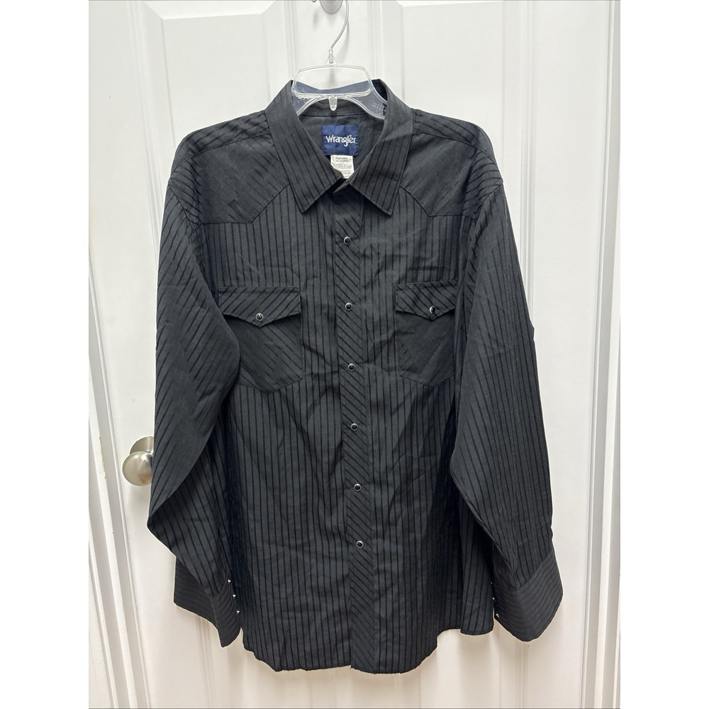 Wrangler Men's Black Western Pearl Snap Button Cowboy Striped Top -‎ Size XXL